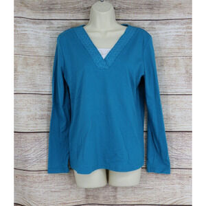 VINTAGE Cottage Street Womens Long Sleeve V-neck Top Shirt Size Large Teal
